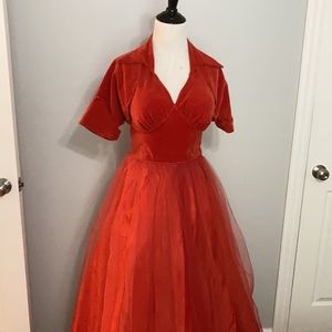Blood Orange Vintage Velvet and Tulle Ballgown w/ matching Bolero prom